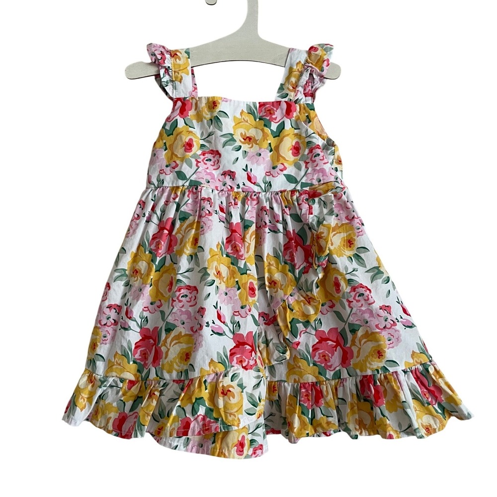 Blueberi Boulevard Baby Girls Floral Ruffle Dress 12M Pink Yellow Cottage Cotton